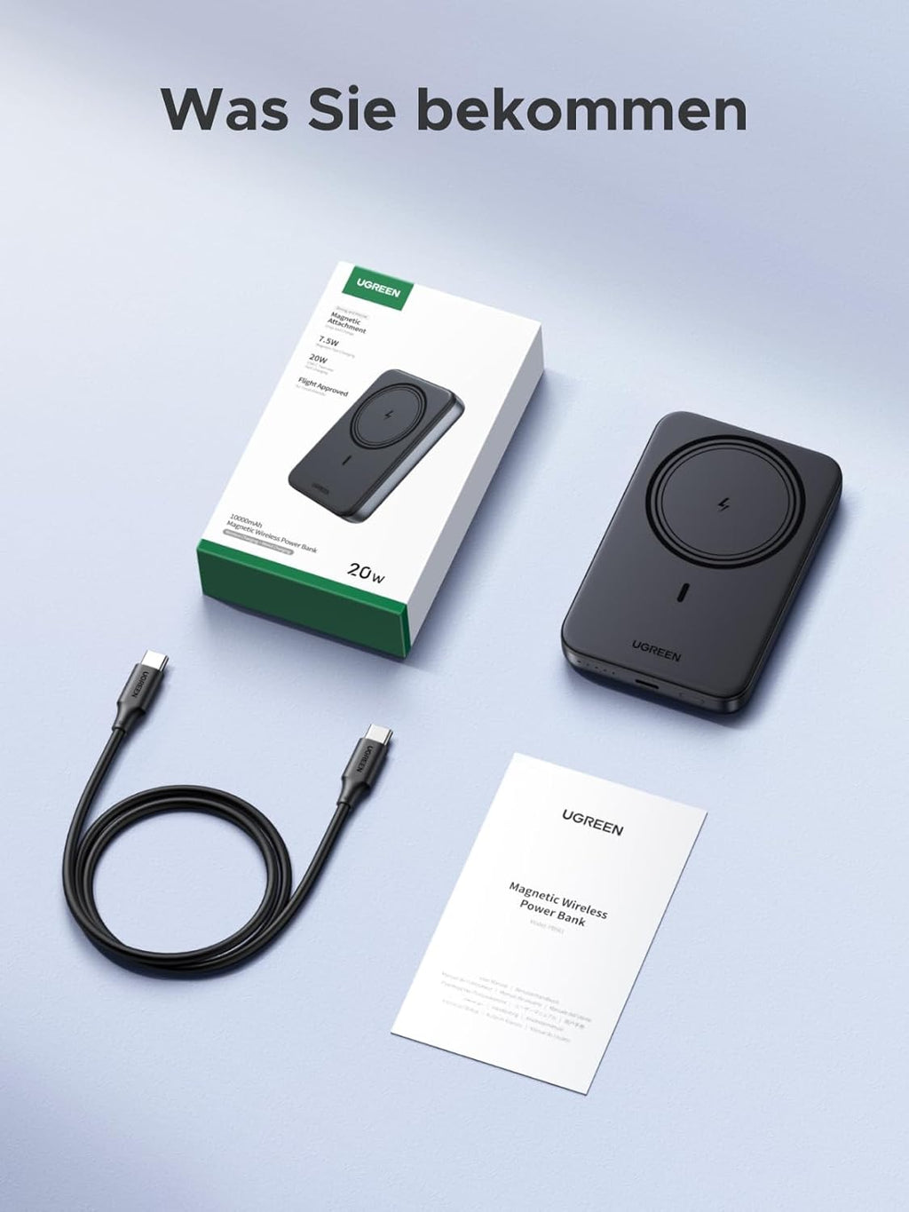 UGREEN Zapix 10000 mAh Magnetische Powerbank 20W USB-C kabellos Schwarz