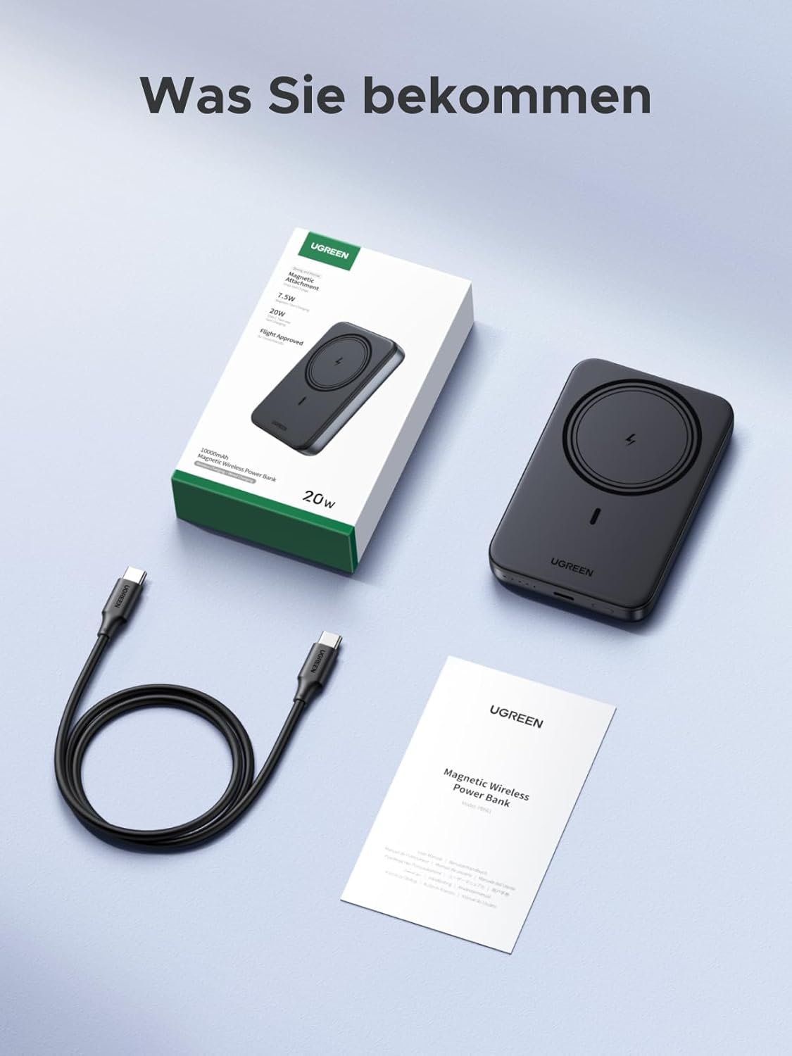 UGREEN Zapix 10000 mAh Magnetische Powerbank 20W USB-C kabellos Schwarz