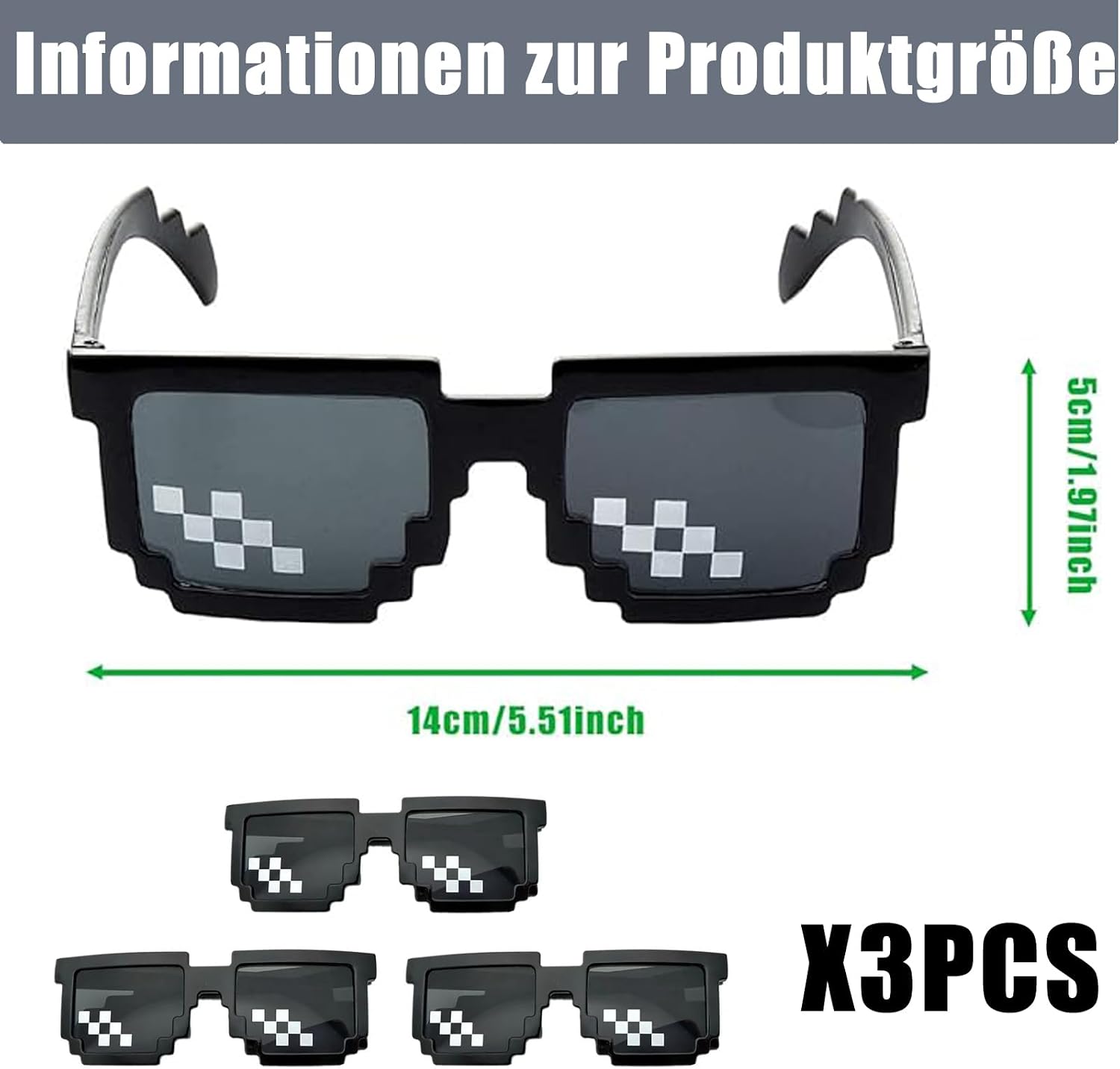 Pixel Mosaik Brille 3 Stk Unisex lustige Partybrille Geschenk Teenager