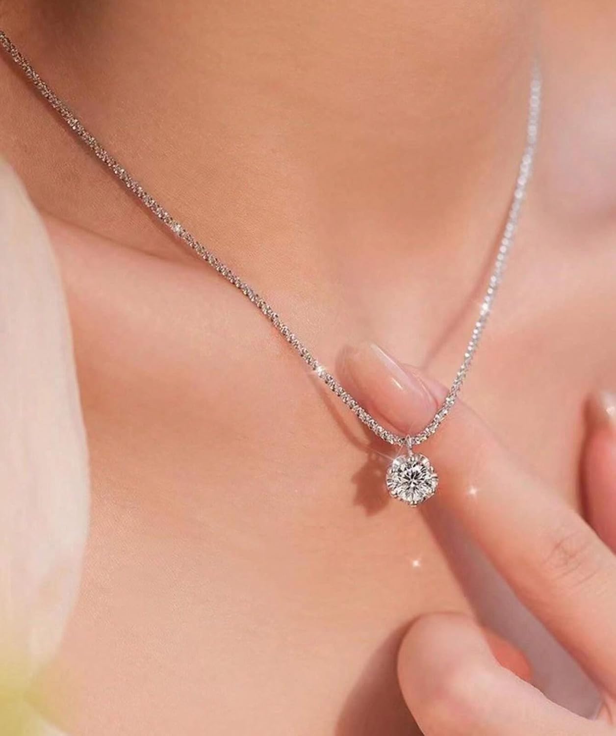 Silberkette 925 Damen mit Kristallanhaenger Rosa/Weiss/Gruen personalisiert