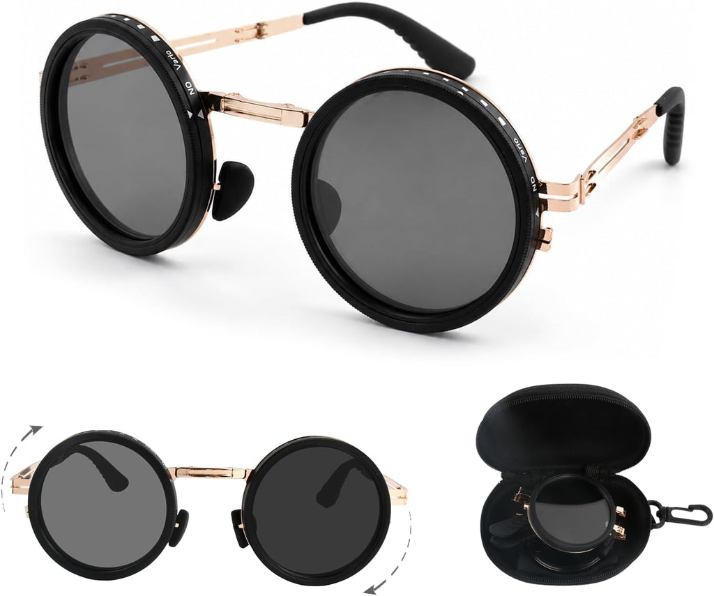 Faltbare runde Sonnenbrille mit 9-stufigem ND-Filter UV400 TAC Glaeser Metallrahm
