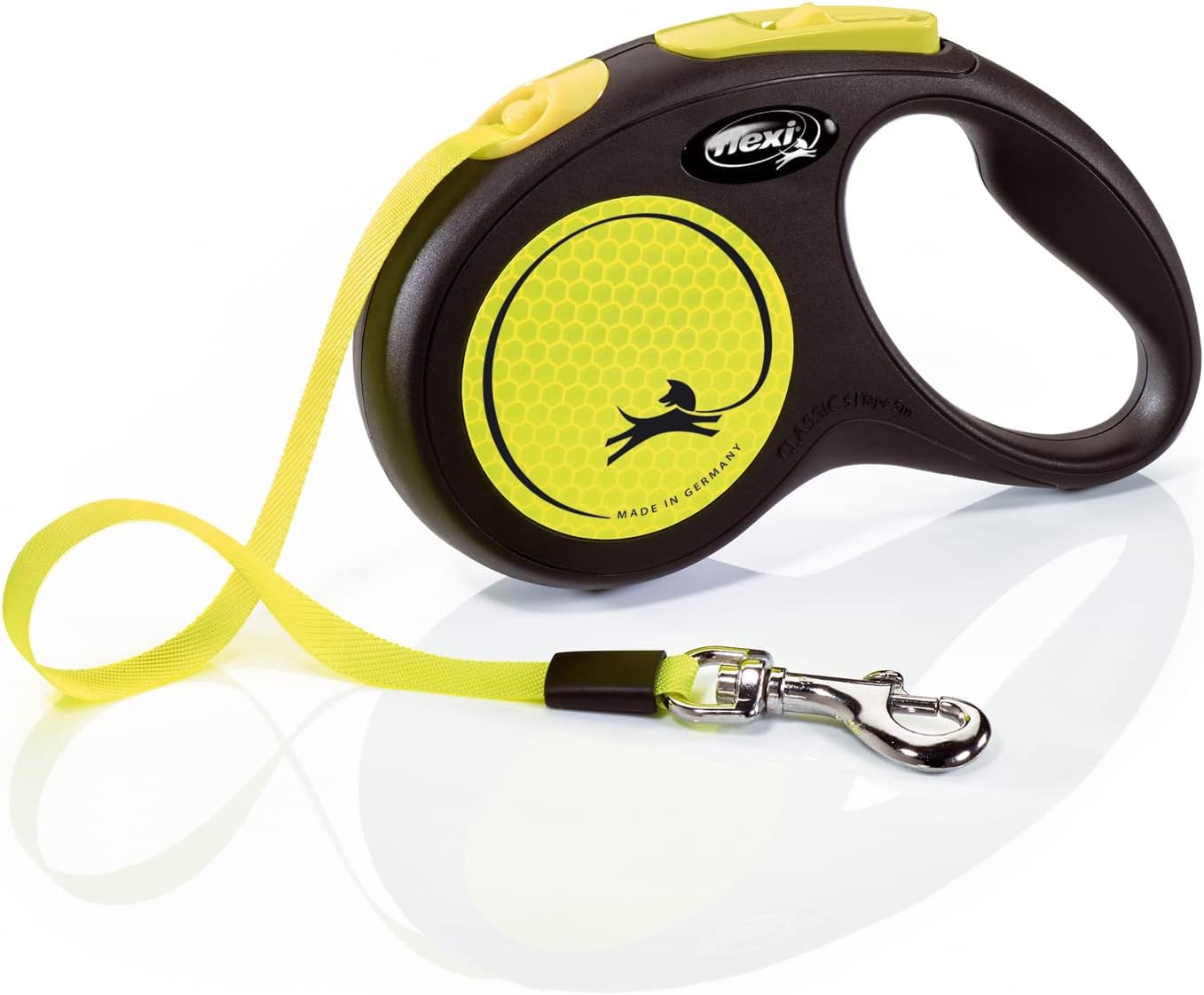 flexi Neon S 5m Roll-Leine schwarz mit neon-gelbem Gurt fuer Hunde bis