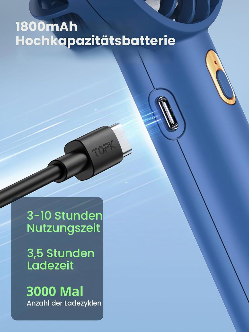 Warmco Handventilator 2er Set USB wiederaufladbar 3 Geschwindigkeiten Tisch/Hand