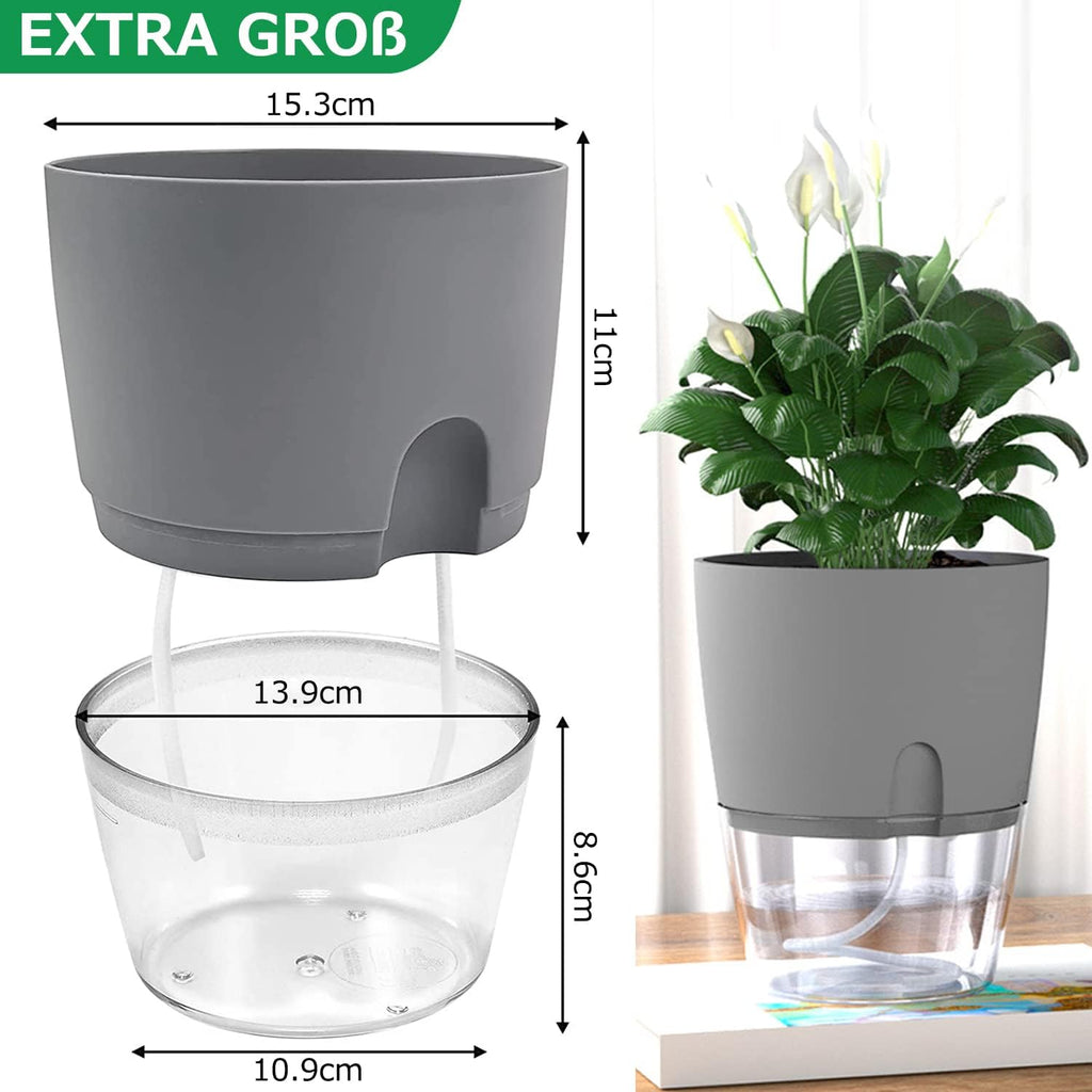 iDattel Selbstbewaessernder Kraeutertopf 3er Set Grau 18,2×11×15,3 cm