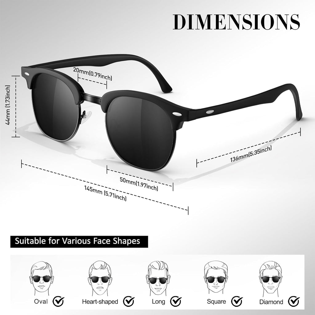LINVO Polarisierte Sonnenbrille Herren Damen Halbrahmen UV400 Retro Fahren Angel