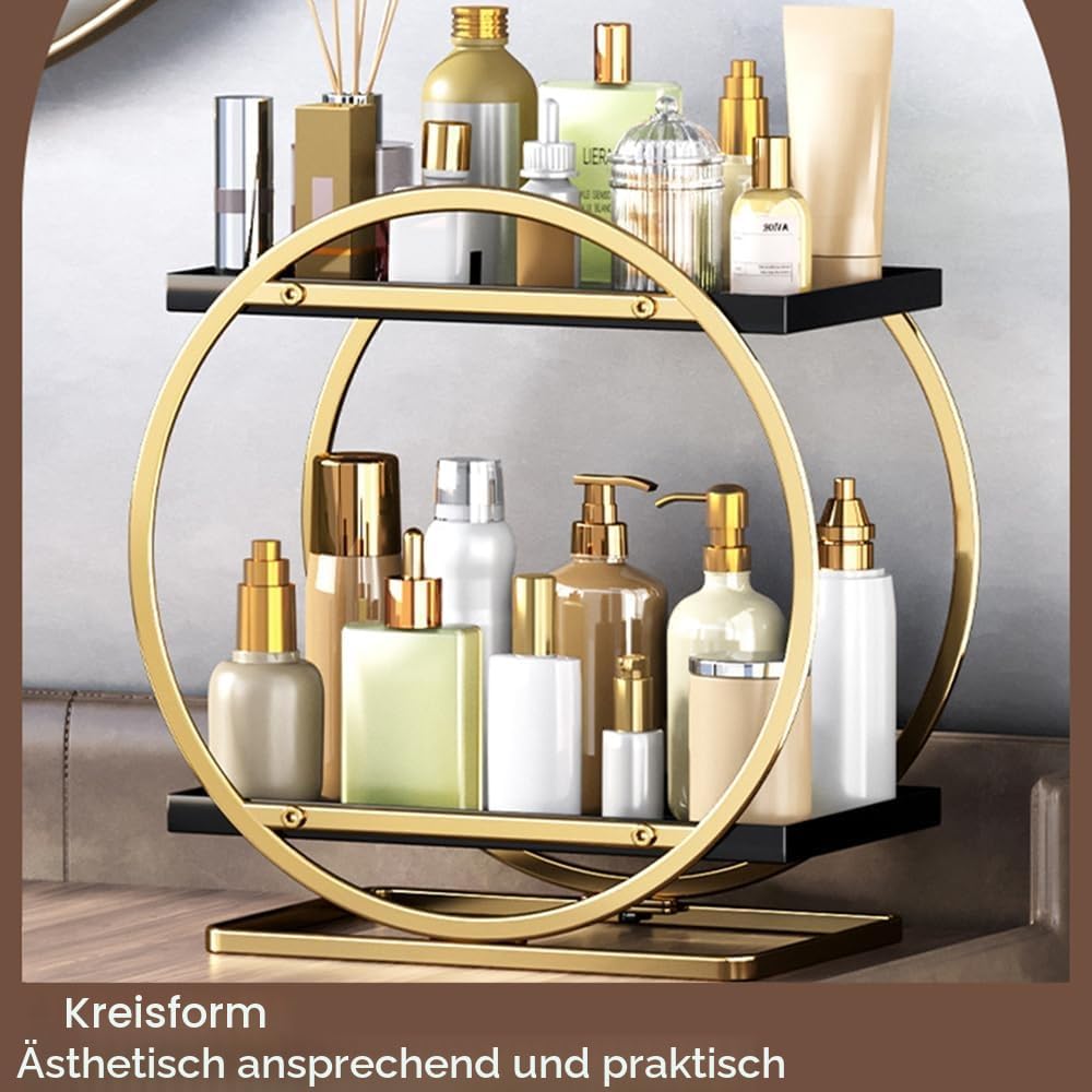 Make-up Organizer 2-stoeckig Metall schwarz rund Kosmetikaufbewahrung