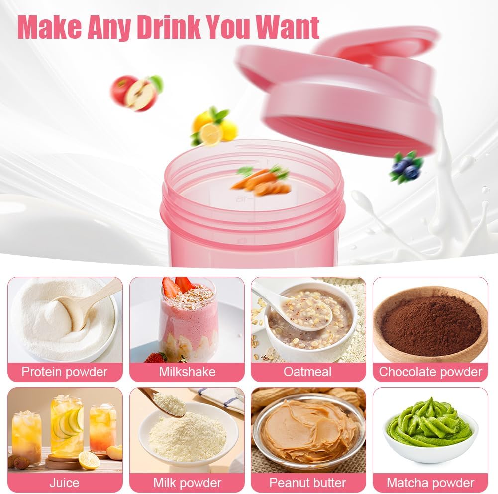 Protein Shaker 2er Set mit Edelstahl-Mixball BPA-frei Schwarz/Rosa