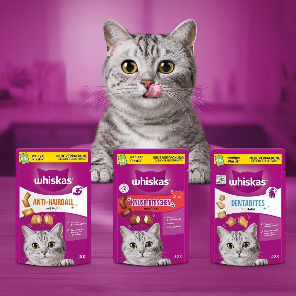 Whiskas Katzensnack Lachs Knuspertaschen, 6 Stück