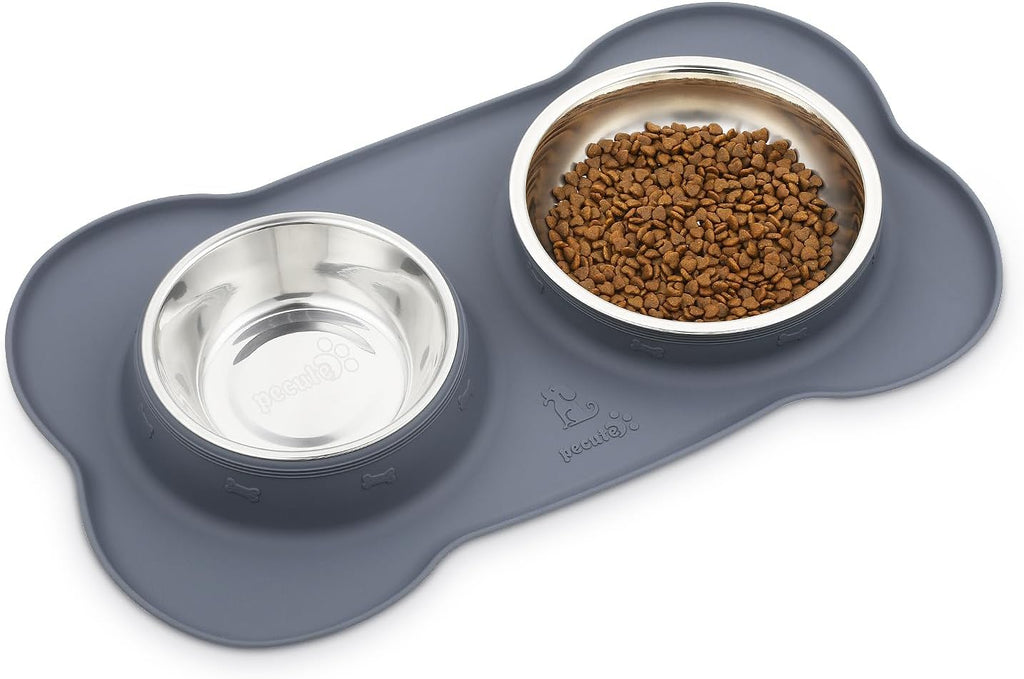 Pecute Futternapf Edelstahl 3-in-1 mit rutschfester Silikonmatte S-L