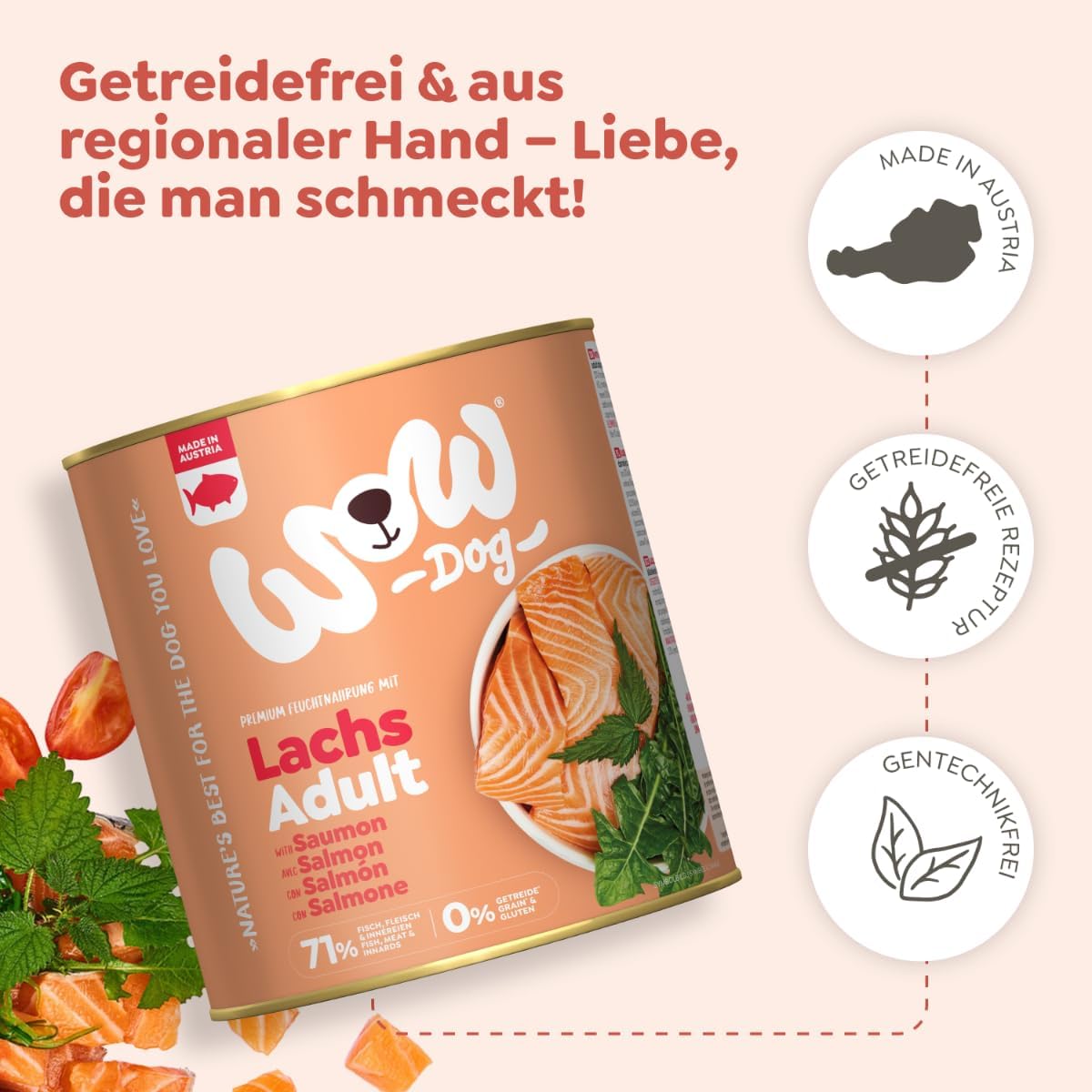WOW Dog Nassfutter Lachs Dose 6er Pack - verschiedene Sorten, ge