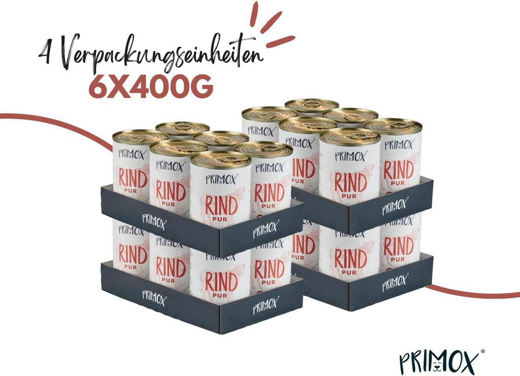 PRIMOX Nassfutter Pferd 12x400g Monoprotein 70% Fleisch Getreidefrei