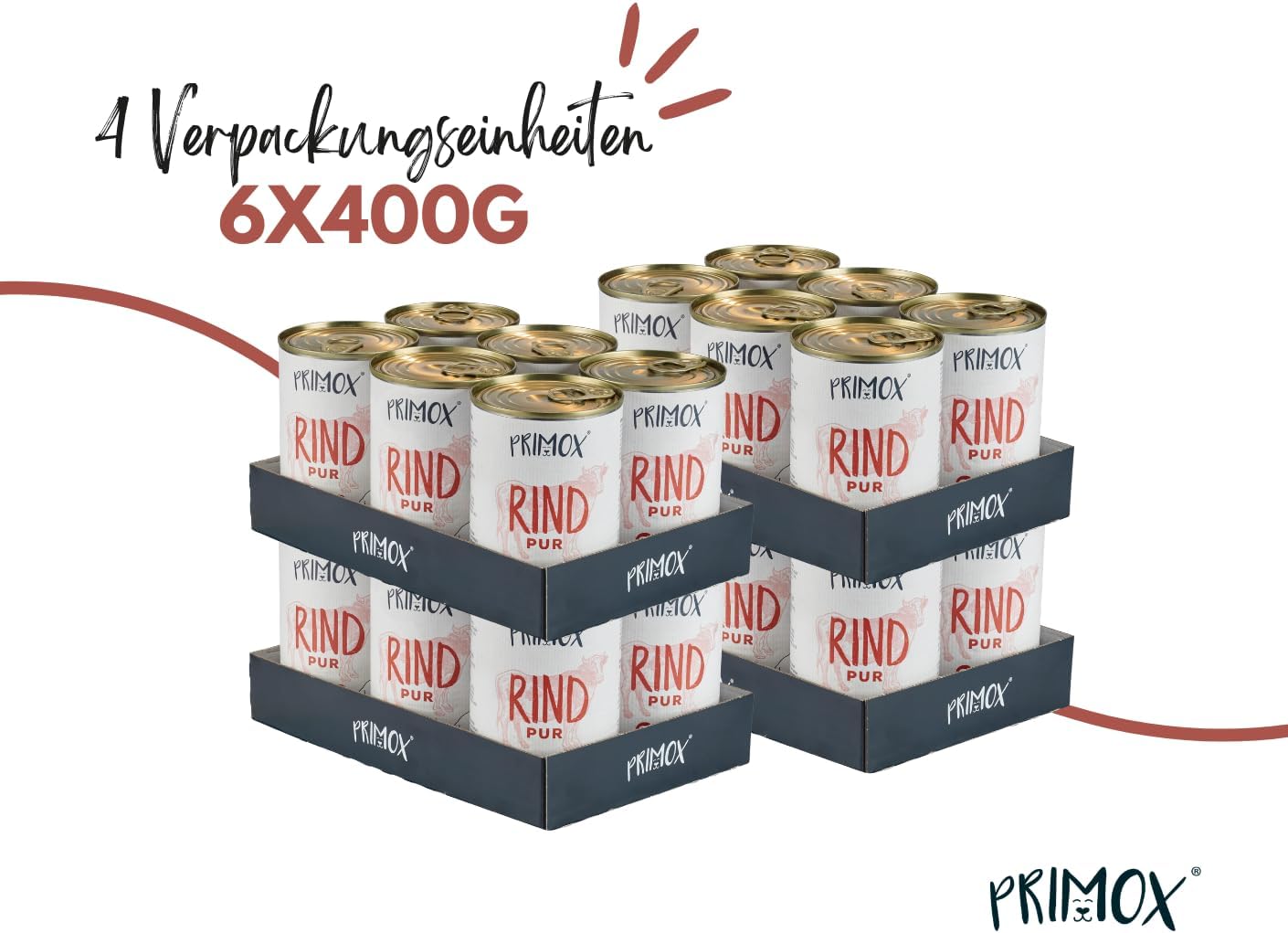 PRIMOX Nassfutter Pferd 12x400g Monoprotein 70% Fleisch Getreidefrei