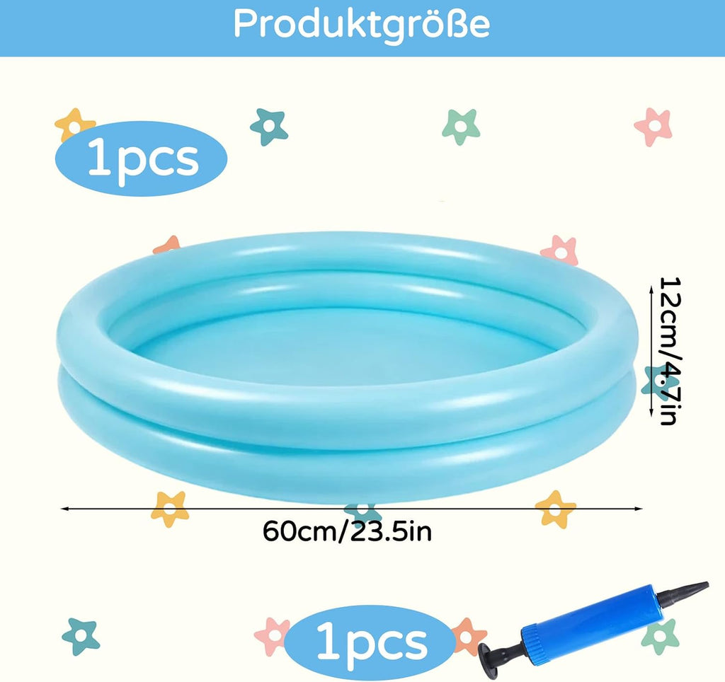 Aufblasbares Kinder Planschbecken 60 cm PVC rutschfest Blau Garten