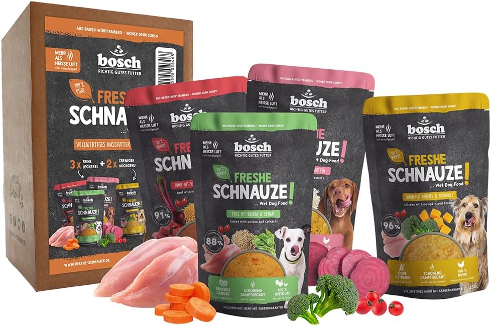 Bosch Freshe Schnauze Hundefutter Nassfutter 5x250g Mix Rind Huhn Pute