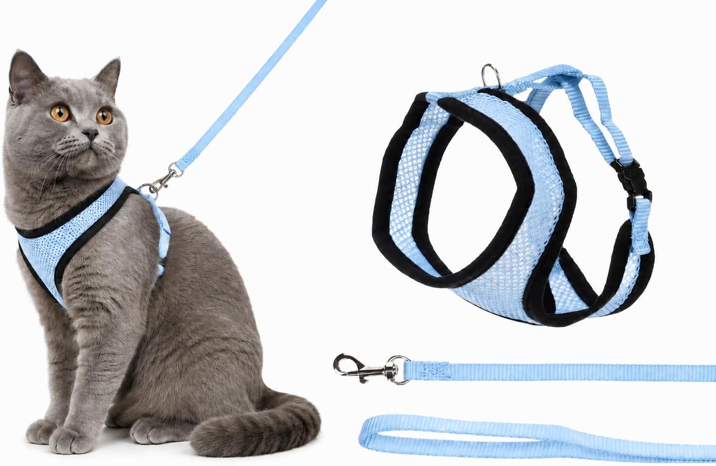 Flamingo Katzen-Geschirr mit Leine Blau Gr. A 28cm verstellbar Nylon Mesh 110cm
