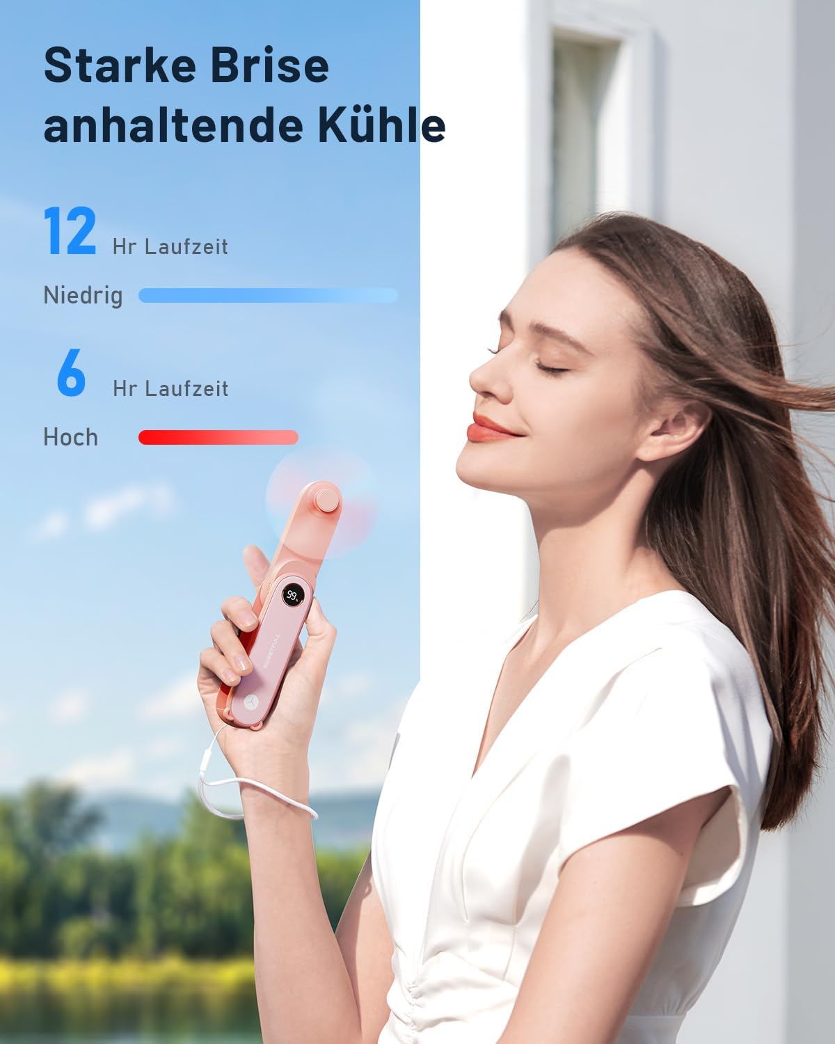 SWEETFULL Mini Ventilator 11,4 cm faltbar Akku 3 Geschwindigkeiten USB Schwarz