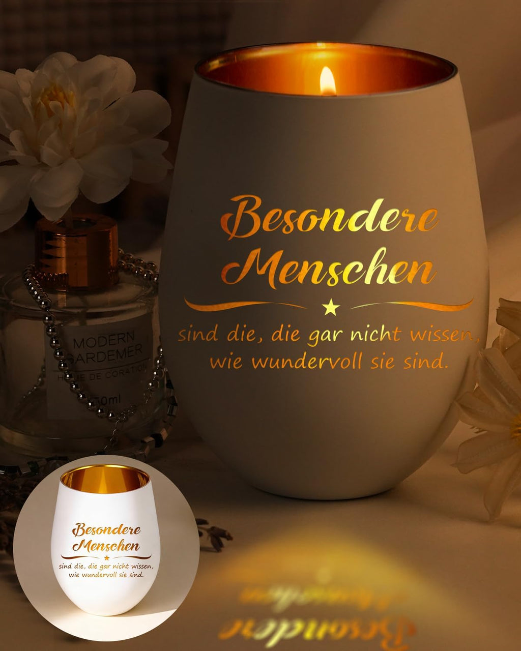 Teelichthalter Weiss mit Schrift "Ich liebe dich" Geschenk fuer Partnerin