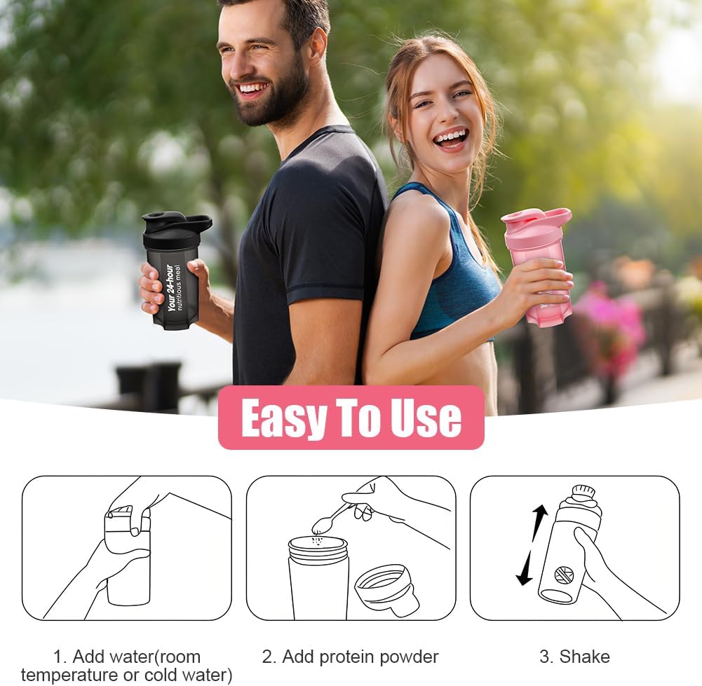 Protein Shaker 2er Set mit Edelstahl-Mixball BPA-frei Schwarz/Rosa