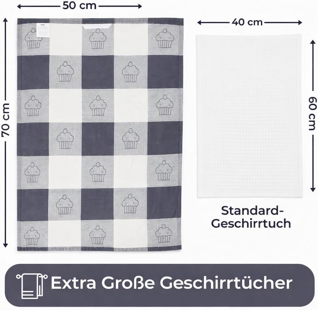 Livinease Geschirrtuecher 5er Set 100% Baumwolle 70×50 cm Grau saugfaehig
