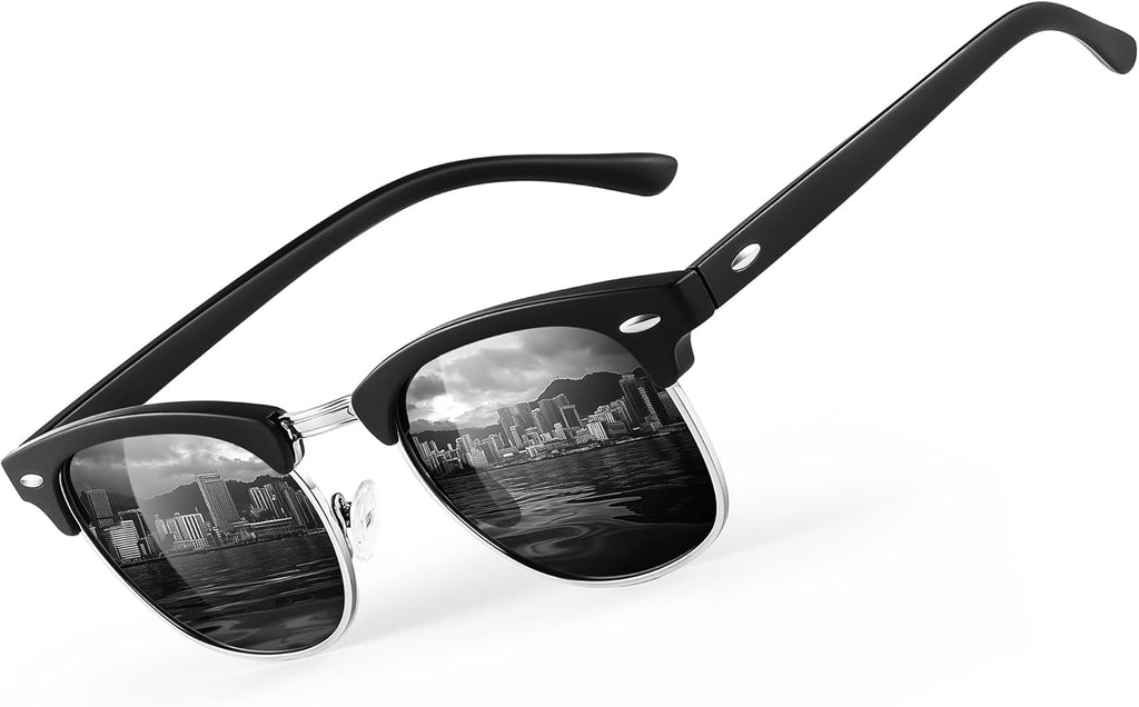 Polarisierte Sonnenbrille Herren Damen Halbrahmen Schwarz UV400 Retro