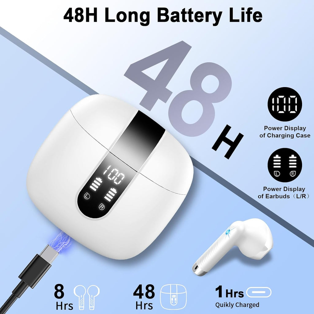 Bluetooth In-Ear Kopfhoerer 5.3 mit ENC Noise Cancelling, 48 Std. Akku