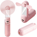 CNMTCCO Handventilator 5-in-1 Akku USB mit Powerbank Taschenlampe Spiegel Rosa