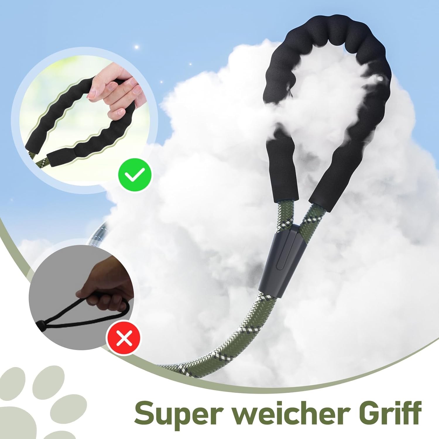 X XBEN Trainingsleine 1,5m-30m mit gepolstertem Griff und Karabiner