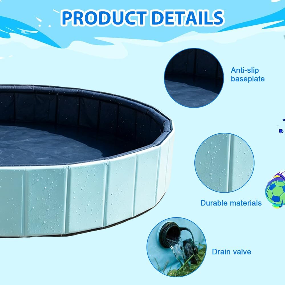 Faltbarer Hundepool 20x80 cm mit Sprinkler und Ablassventil fuer Garten