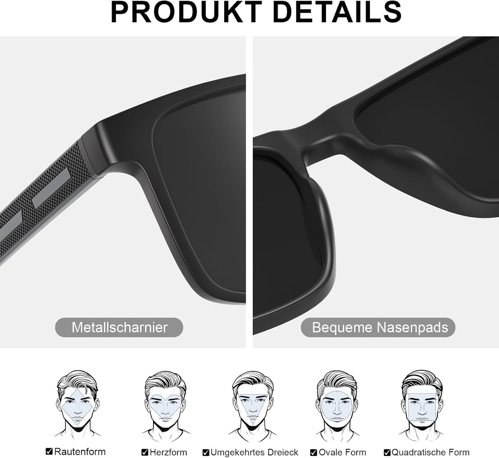 Polarisierte Sonnenbrille Herren Damen rechteckig UV400 Schutz fuer Angeln Fahren