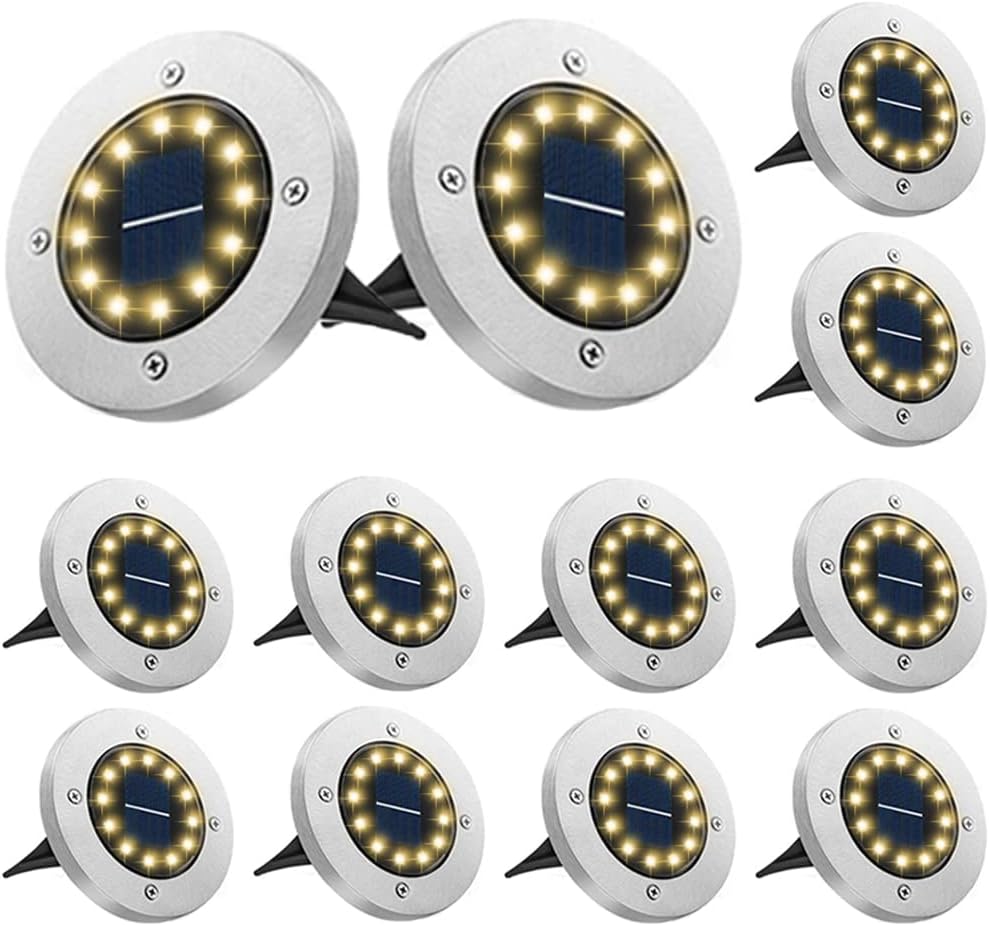 Bowfar Solar Bodenleuchten 12er Set 12 LEDs 3000K warmweiss wasserdicht