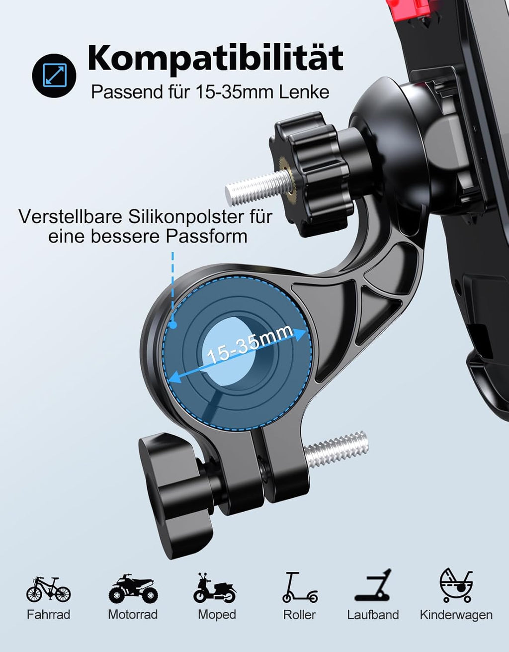 360° Handyhalterung fuer Fahrrad und Motorrad Lenkerhalter Sicherer Halt