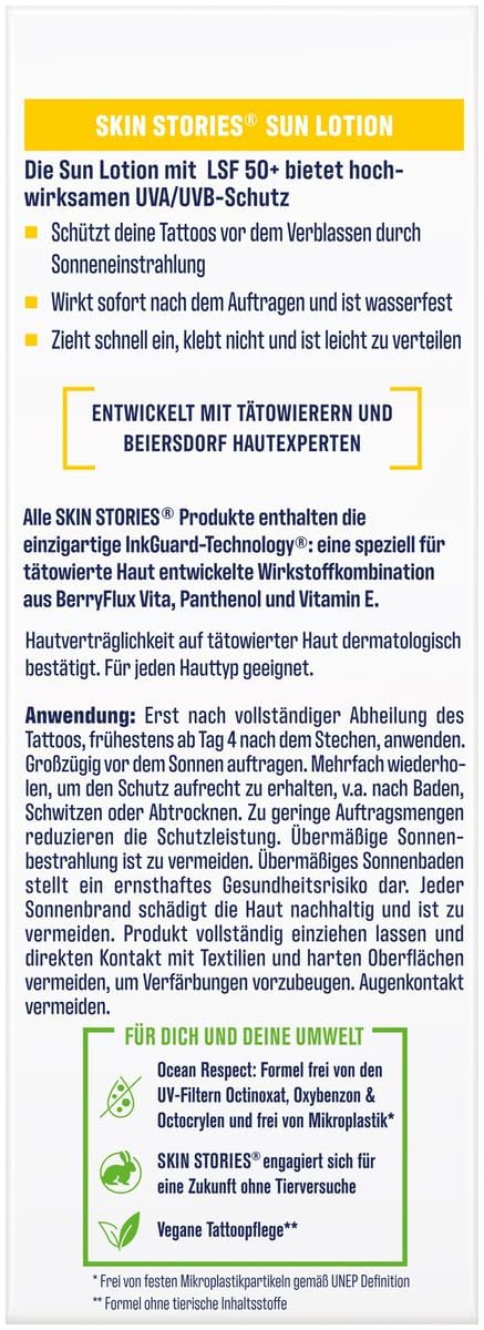 Skin Stories Sun Lotion LSF 50+ 100 ml Tattoo-Sonnenschutz mit InkGuard Technolo