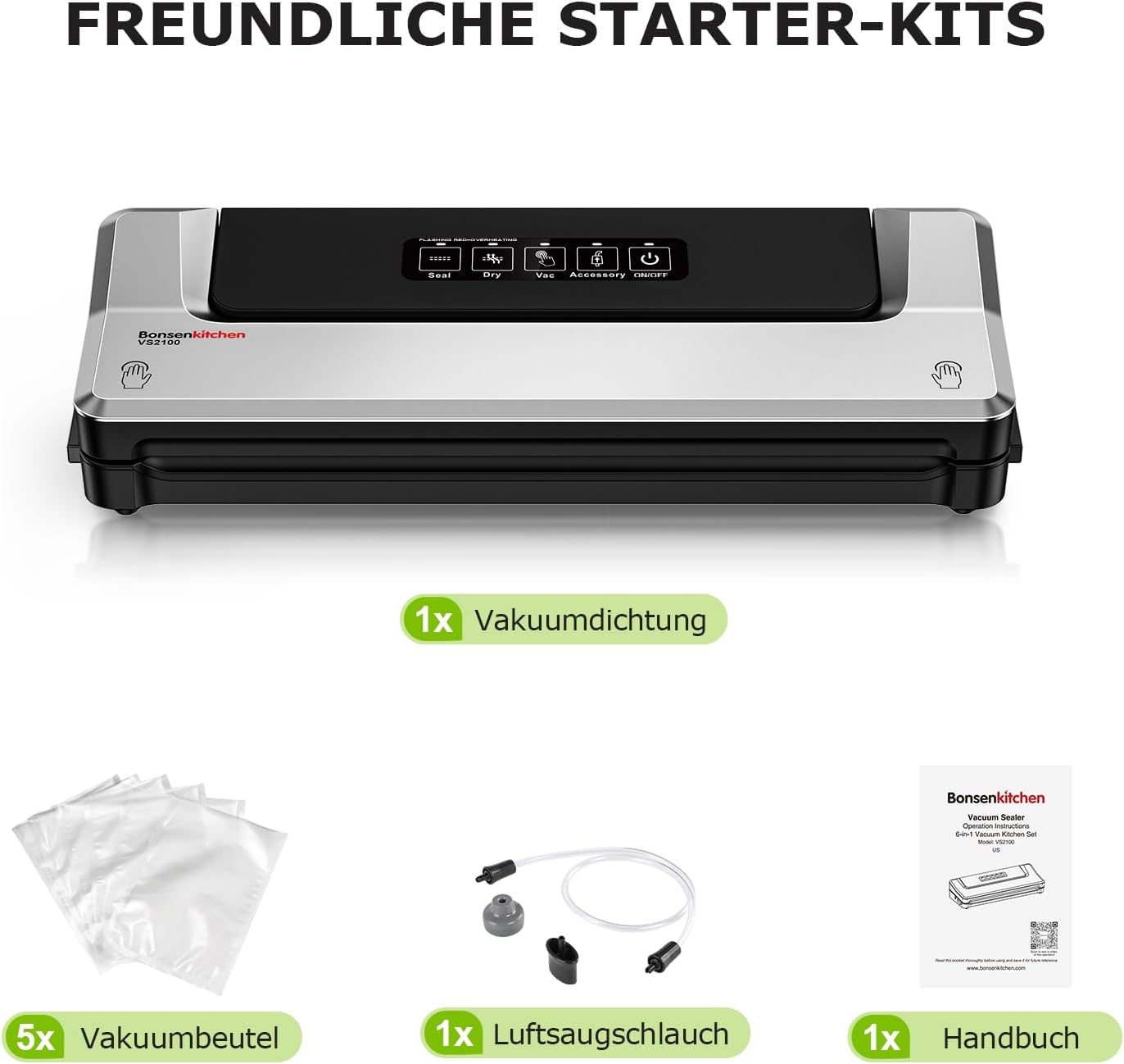 BONSENKITCHEN Vakuumiergeraet kompakt fuer Sous Vide - schnell vakuumieren