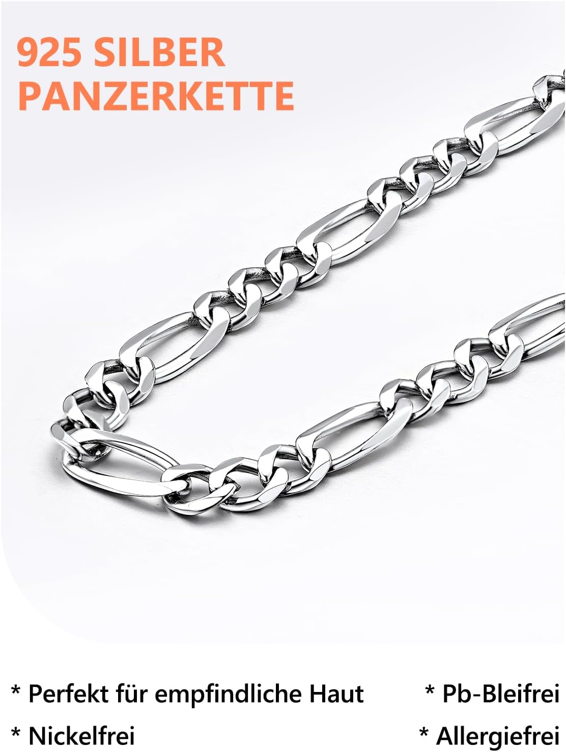 Silvora Silberkette S925 Panzerkette 3 mm / Figarokette 5 mm
