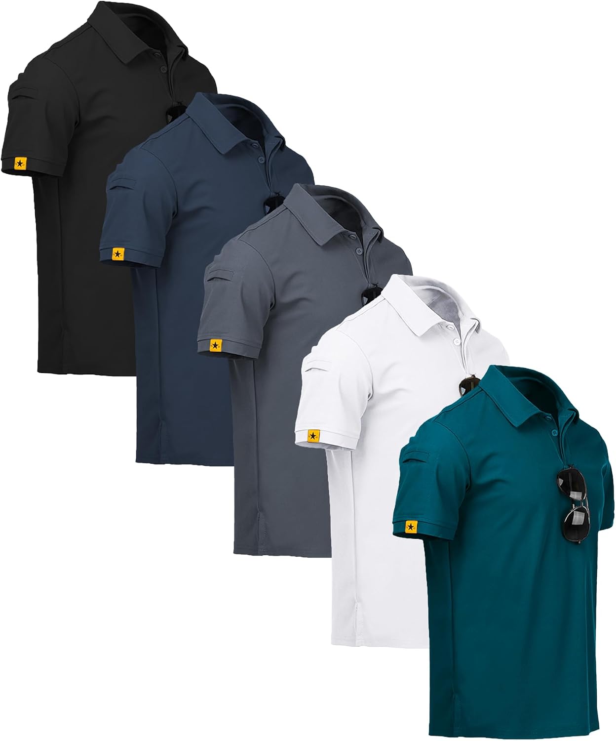 ZITY Pack of 5 Polo Shirts Men's Short Sleeve Quick-Drying Breathable T-Shirt Me