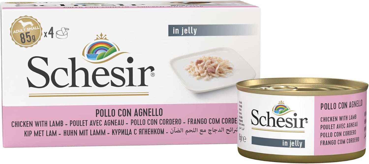 Schesir Dog Hundefutter nass verschiedene Sorten Huehnerfilet mit Lamm 6x4x85g