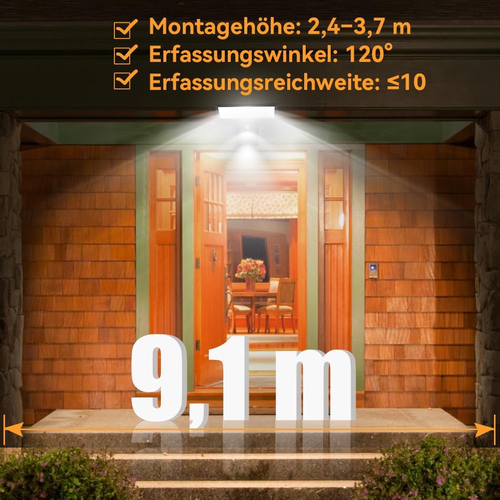 JESLED Solar Wandleuchte Aussen 90 LED mit Bewegungsmelder 4 Modi, 2 Stueck