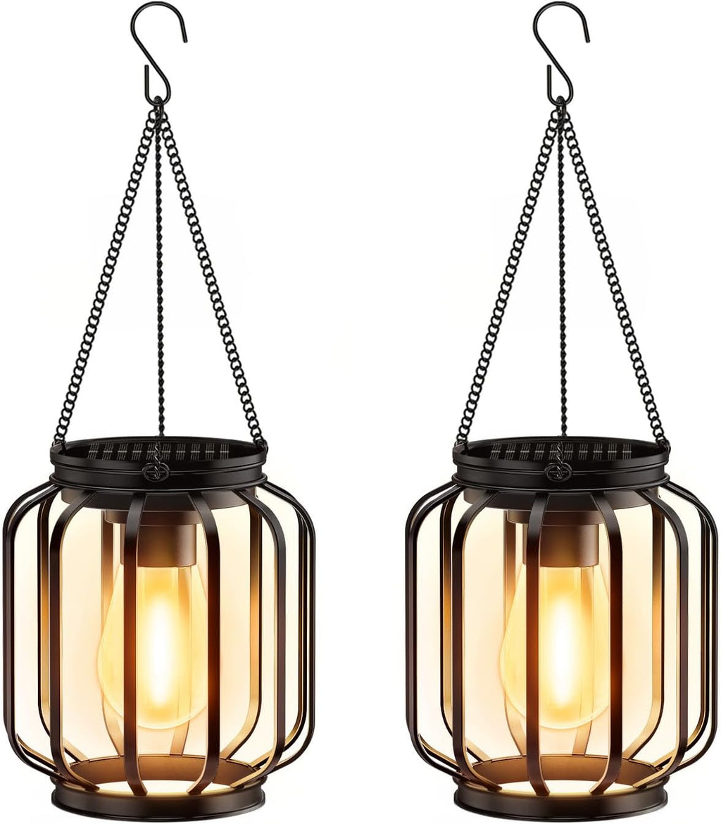 BUCASA Solar Haengelampen Aussen 2er Set LED IP65 Metall Garten Terrasse Balkon