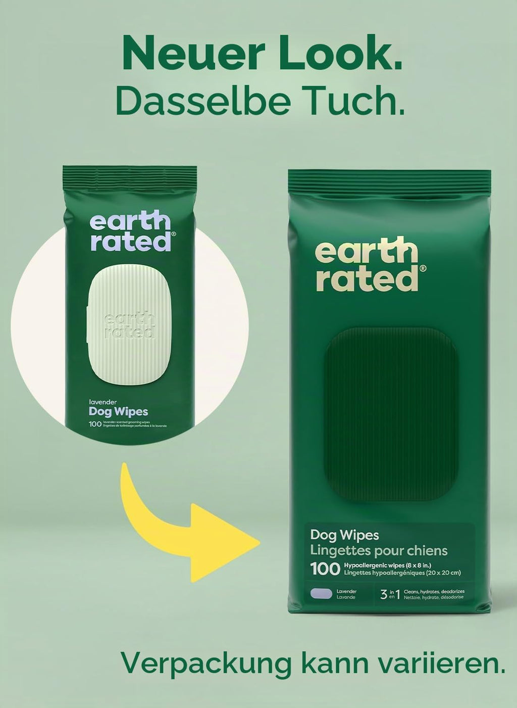Earth Rated Hunde Feuchttuecher Lavendel 100 Stueck pflanzliche Pflegetuecher