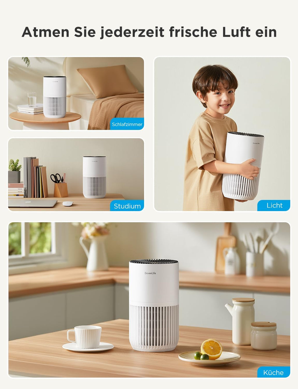 GoveeLife Mini Luftreiniger HEPA fuer Schlafzimmer Alexa Steuerung Timer 3 Stufen