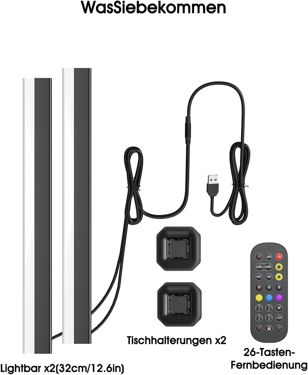 LED RGB Lightbar 2 Stueck 32 cm USB Ambient TV Beleuchtung mit Fernbedienung