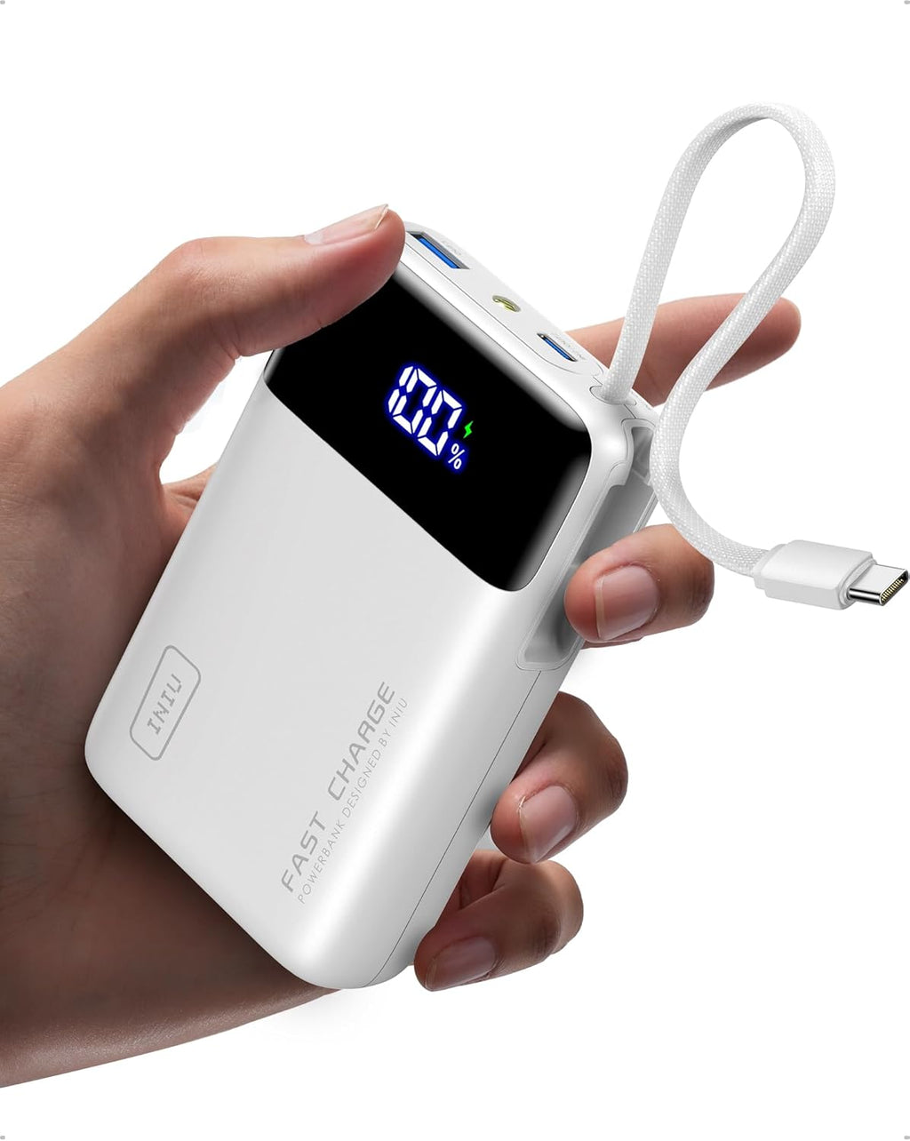 INIU 45W Power Bank 20000 mAh mit integriertem USB‑C Kabel Schnellladen