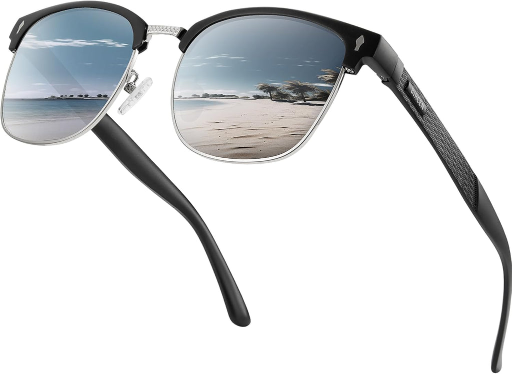 Polarisiert Sonnenbrille Herren UV400 Retro Halbrahmen Fahren Angeln Reisen