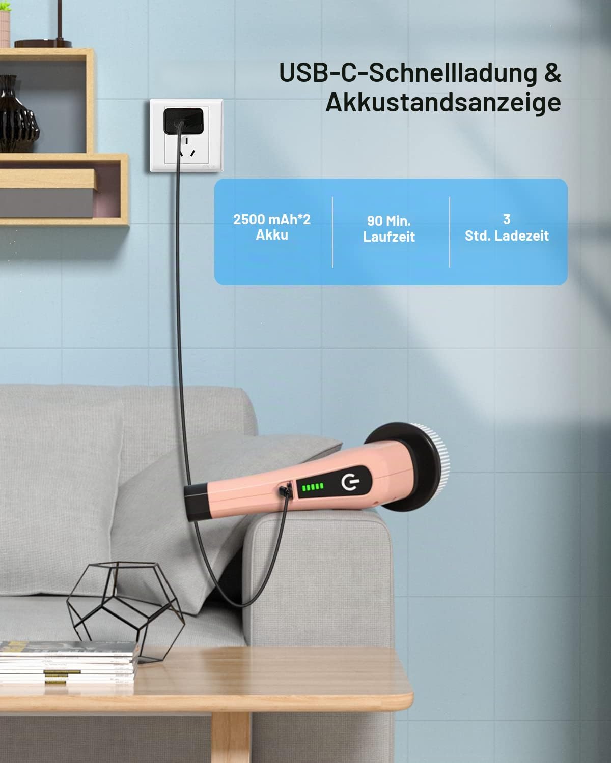 Elektrische Reinigungsbuerste Akkubetrieben mit 8 Buersten Spin Scrubber