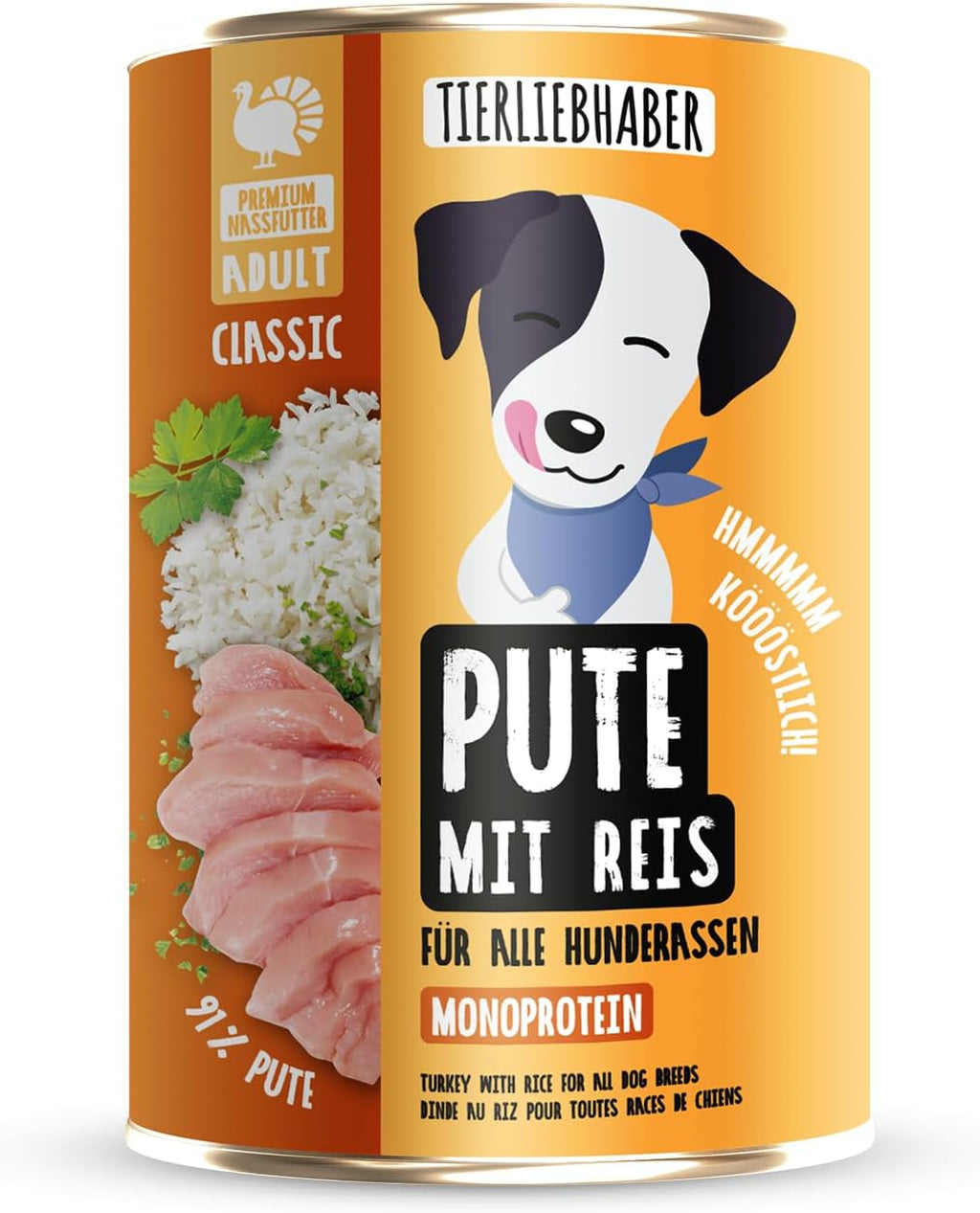 Tierliebhaber Hundefutter Nass Dose Pute mit Reis 91% Fleisch