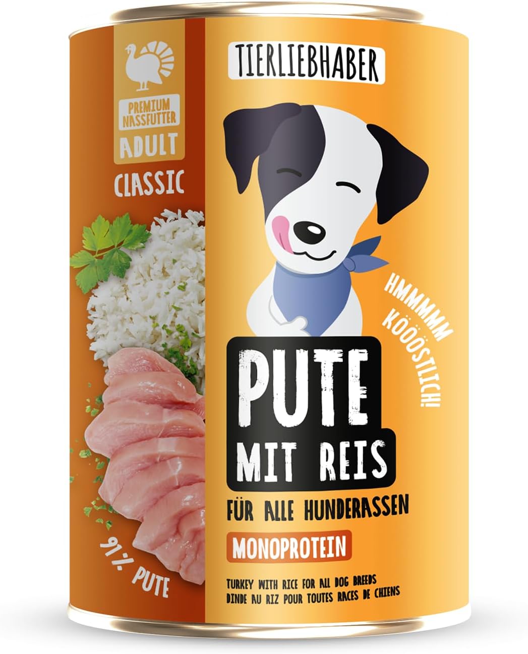 Tierliebhaber Hundefutter Nass Dose Pute mit Reis 91% Fleisch