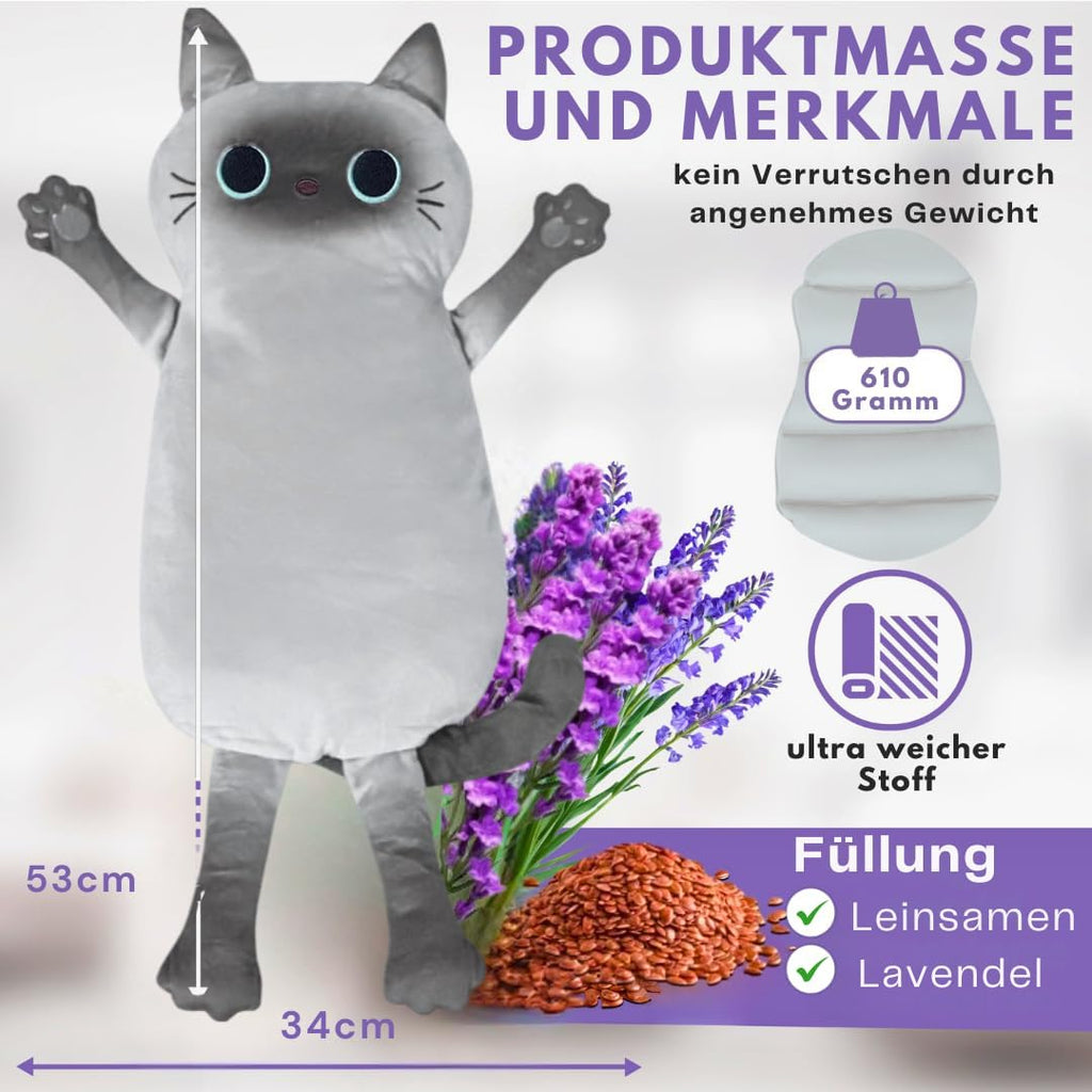 Koernerkissen Katze mit waschbarem Bezug - Waerme- und Kaeltekissen fuer Verspannung
