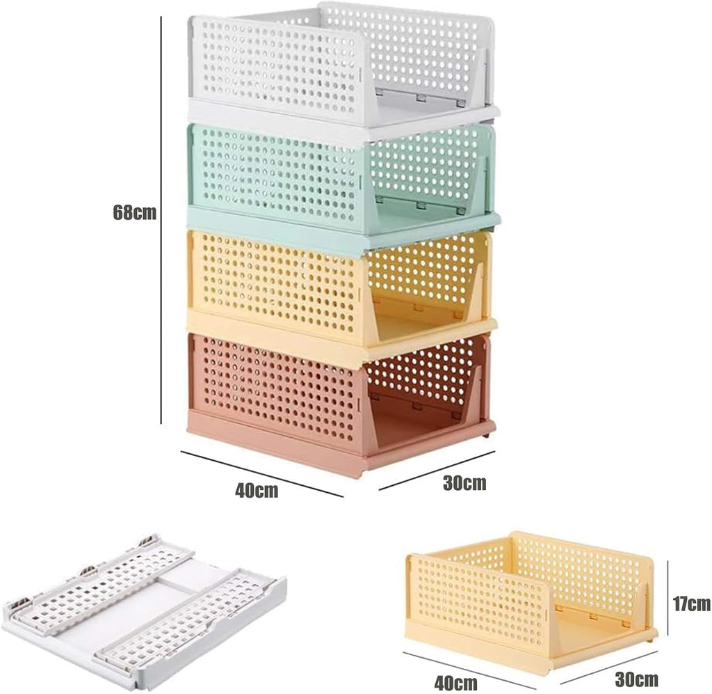 4er Set Stapelboxen Kleiderschrank Organizer Kunststoff Grau RMAN