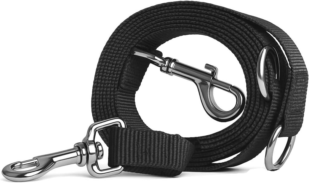Leisegruen Hundeleine Nylon verstellbar 3m-10m mit 2 Karabinern Schwarz