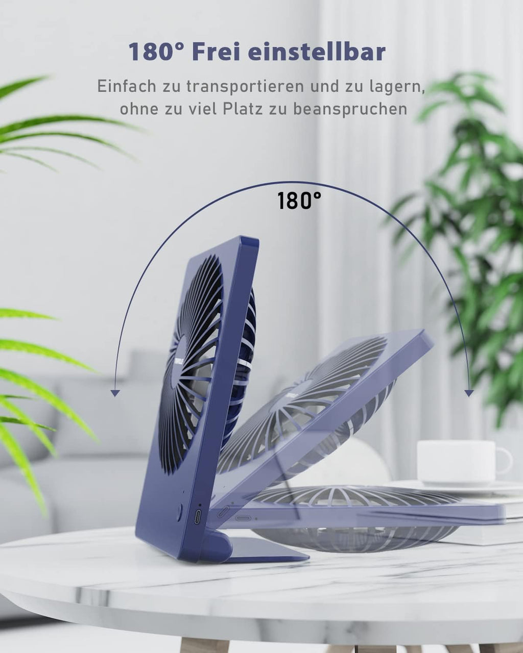TriPole Tischventilator Akku 2000mAh, 3 Stufen, 30dB, 180° verstellbar